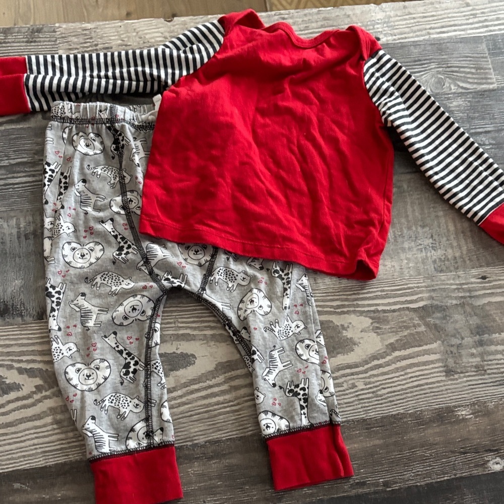 Valentine’s baby Red and gray Outfit with Animal Print